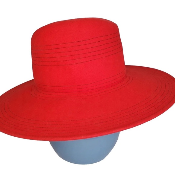 Vintage GIVENCHY Nouvelle Boutique Red Felt Brimmed Hat Made in France 1…